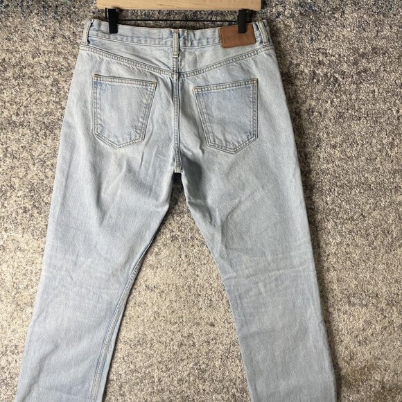 Zara Jeans Womens 10 Light Wash Distressed Straight Leg Raw Hem High Rise - Picture 6 of 11